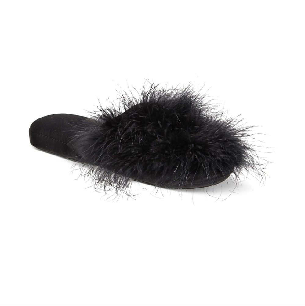 INC International Concepts Wedge Faux Marabou Slippers Womens Size Small 5-6